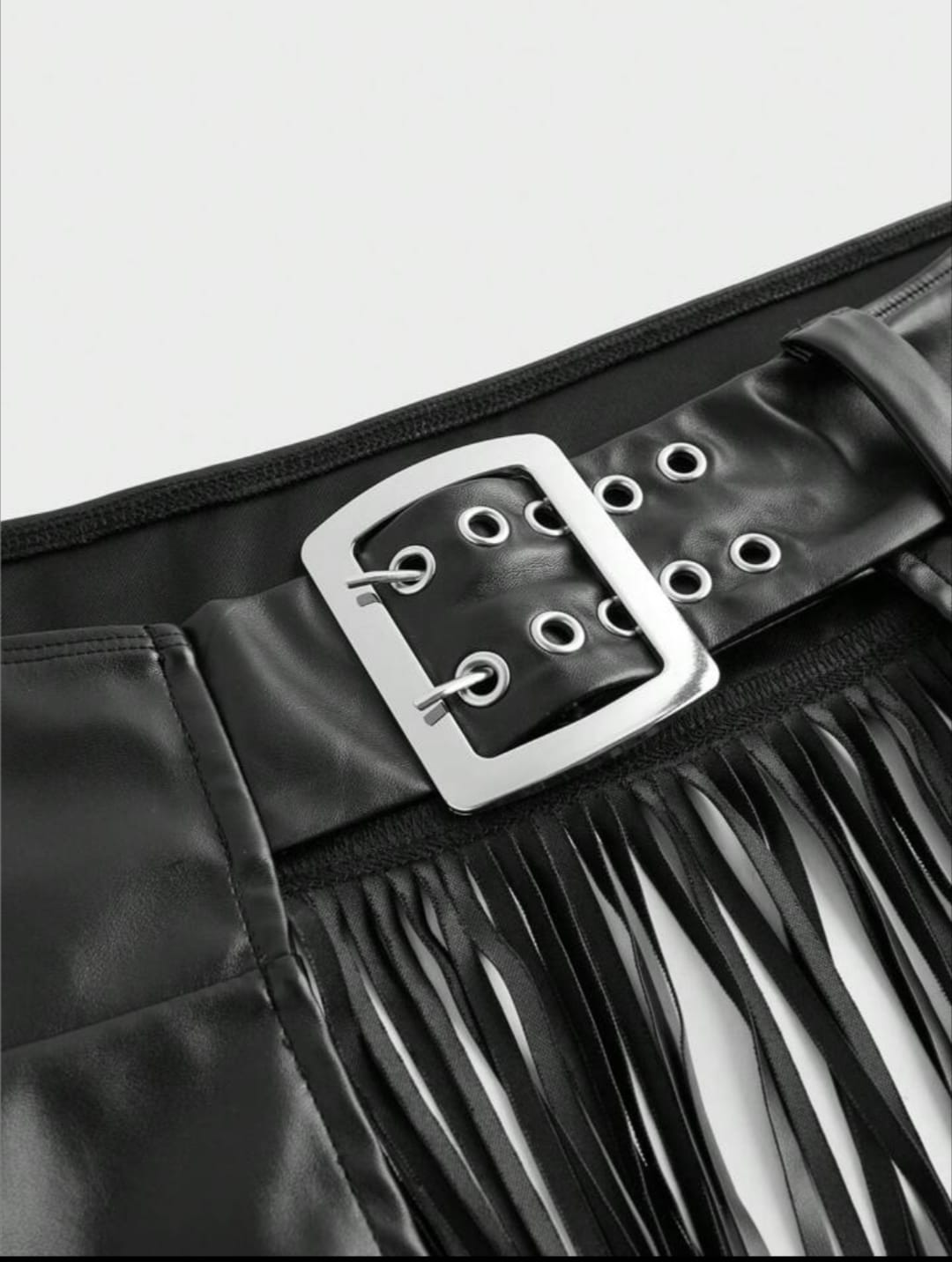 Men's Black Faux Leather Fringe Wide-Leg Pants – Western Punk Statement Trousers